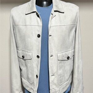 Isaia Light Gray Suede Button-Front Jacket